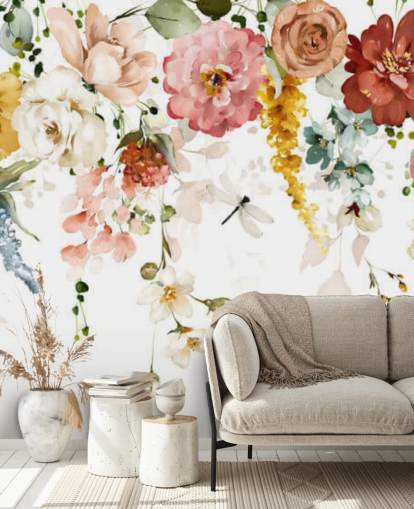 papel pintado de flores en tonos pastel