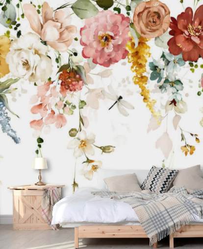 papel de parede pendurado flores em tons pastel