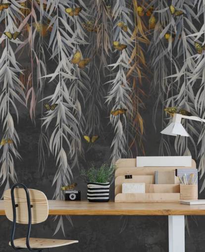 dark leaves and butterflies wallpaper