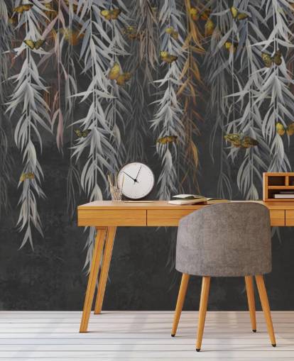 dark leaves and butterflies wallpaper