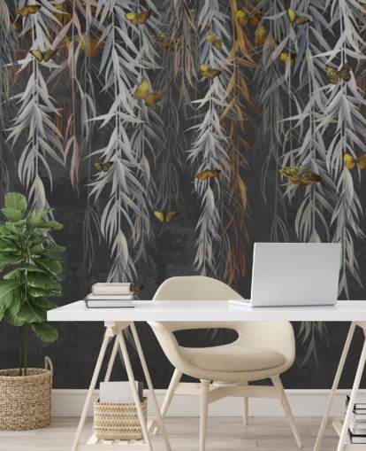 dark leaves and butterflies wallpaper