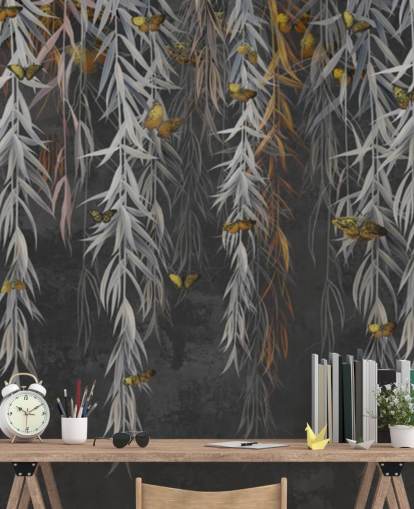 dark leaves and butterflies wallpaper