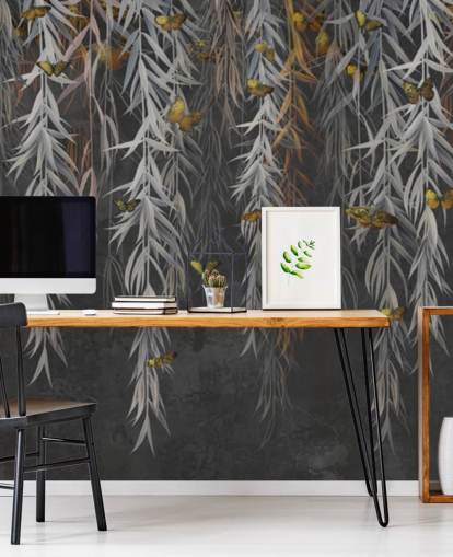 dark leaves and butterflies wallpaper