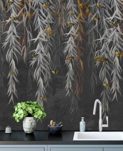 dark leaves and butterflies wallpaper