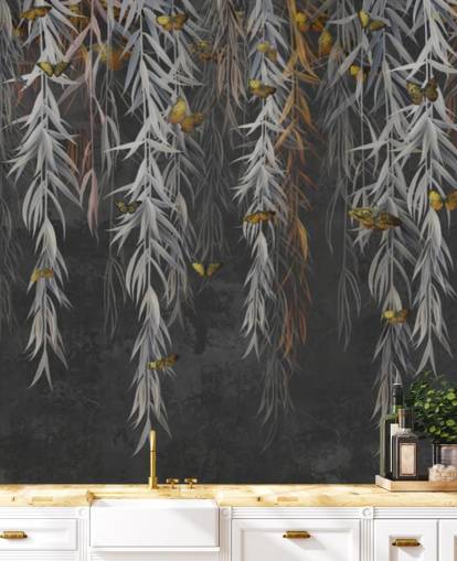 dark leaves and butterflies wallpaper