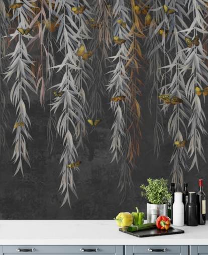 dark leaves and butterflies wallpaper