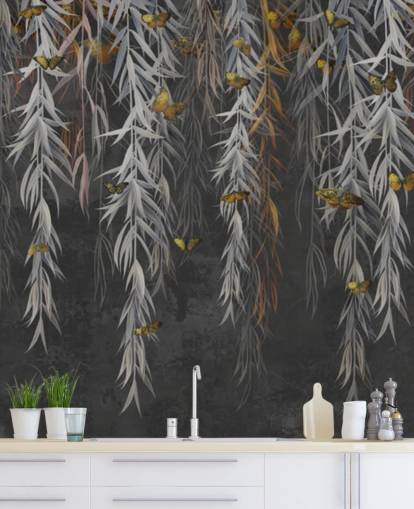 donkere bladeren en vlinders behang donkere bladeren en vlinders behang