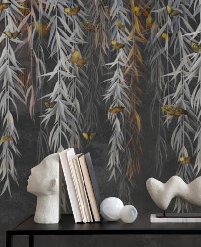 dark leaves and butterflies wallpaper