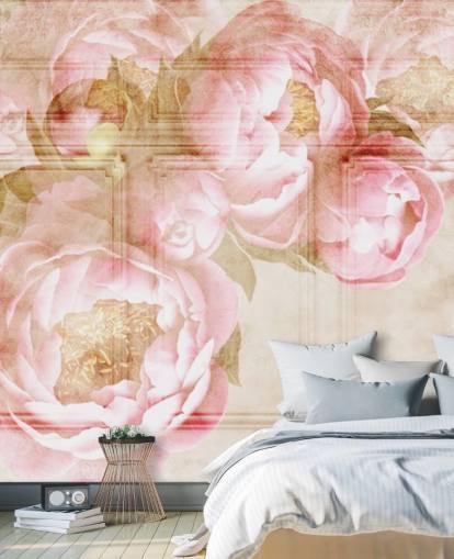 rosa blomster over beige panel tapet