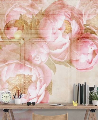 lyserøde blomster over beige paneler tapet lyserøde blomster over beige paneler tapet