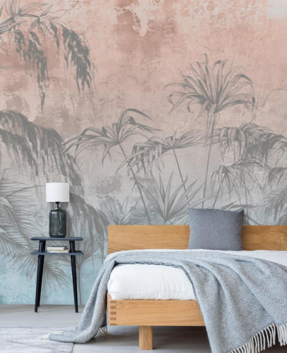 papier peint palmiers roses et bleus
