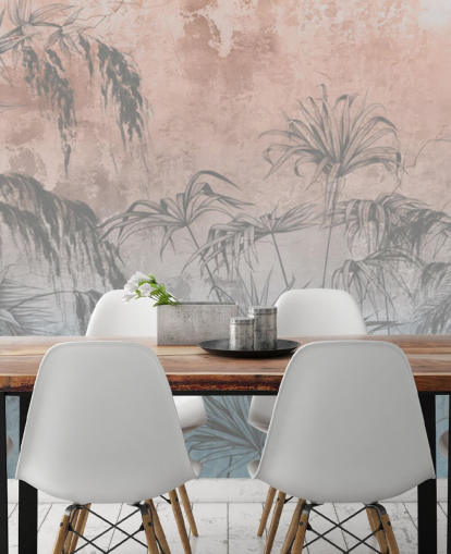 Tapete mit rosa und blauen Palmen Tapete mit rosa und blauen Palmen