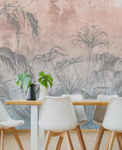 Tapete mit rosa und blauen Palmen