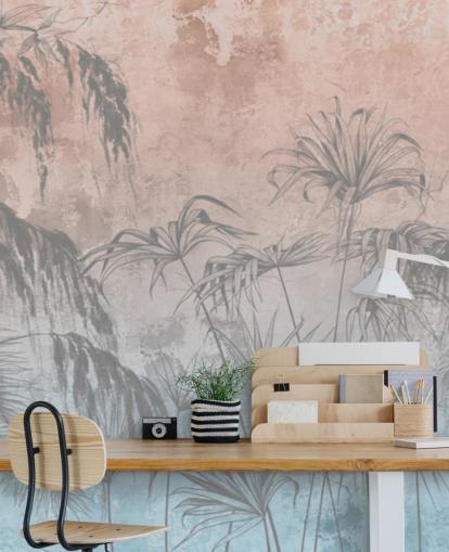 papel pintado palmeras rosas y azules papel pintado palmeras rosas y azules