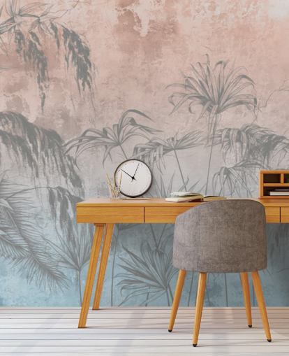 rosa og blå palmer tapet