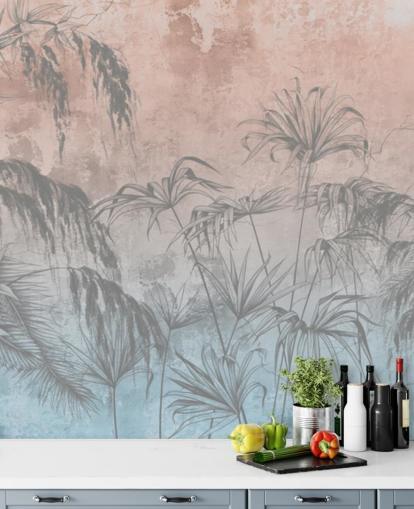 roze en blauwe palmbomen behang