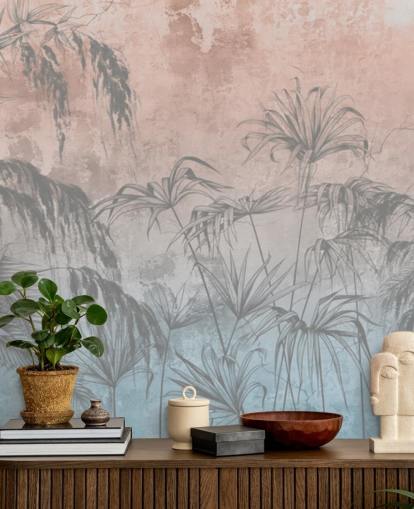 Tapete mit rosa und blauen Palmen Tapete mit rosa und blauen Palmen