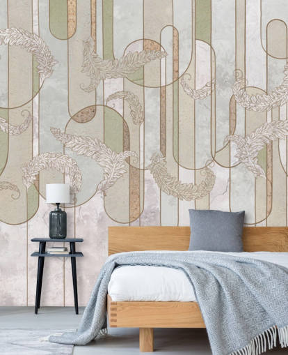 nøytral beige og salvie grønn art deco tapet