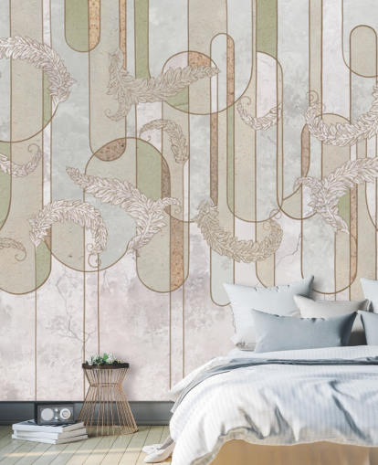 nøytral beige og salvie grønn art deco tapet