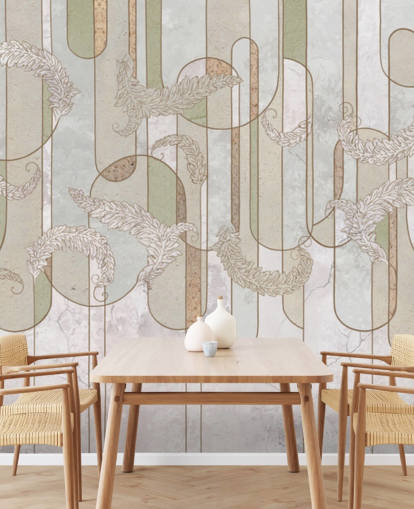 neutral beige och salvia grön art deco tapet