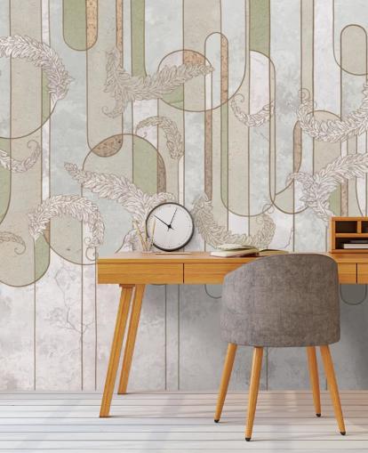 neutrale, beige und salbeigrüne Art Deco Tapete neutrale, beige und salbeigrüne Art Deco Tapete