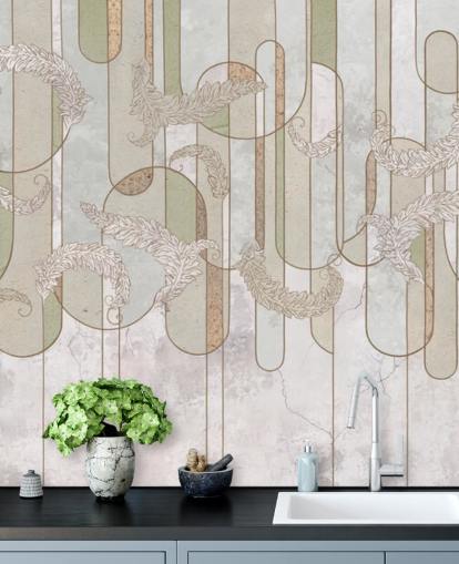 neutraali beige ja salvia vihreä art deco tapetti neutraali beige ja salvia vihreä art deco tapetti