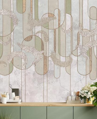 neutral beige och salvia grön art deco tapet