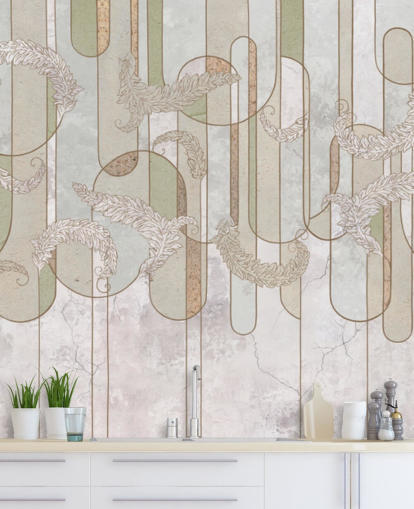 papel pintado art déco beige neutro y verde salvia papel pintado art déco beige neutro y verde salvia