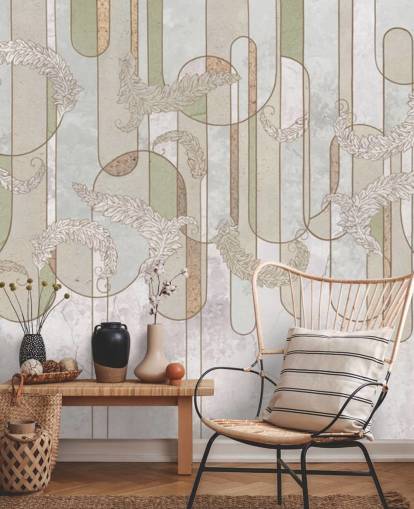 nøytral beige og salvie grønn art deco tapet