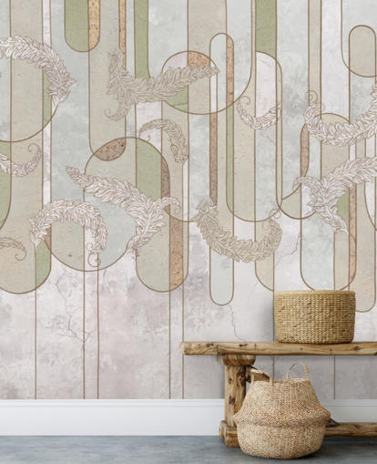 nøytral beige og salvie grønn art deco tapet