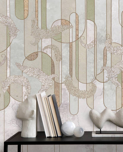 neutraal beige en saliegroen art deco behang neutraal beige en saliegroen art deco behang