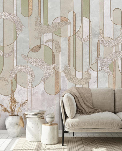 nøytral beige og salvie grønn art deco tapet nøytral beige og salvie grønn art deco tapet