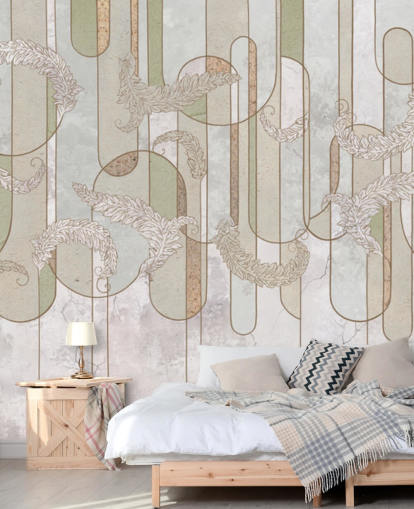 neutrale, beige und salbeigrüne Art Deco Tapete neutrale, beige und salbeigrüne Art Deco Tapete