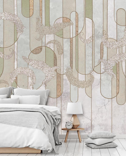 nøytral beige og salvie grønn art deco tapet nøytral beige og salvie grønn art deco tapet