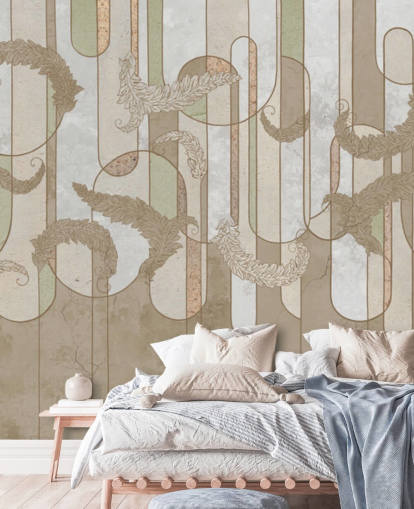 neutraal bruin art deco behang