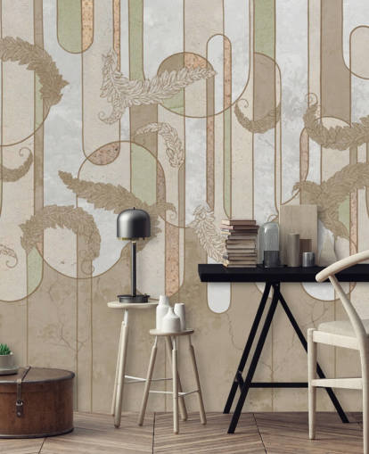 papel de parede art déco marrom neutro