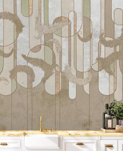 papel de parede art déco marrom neutro