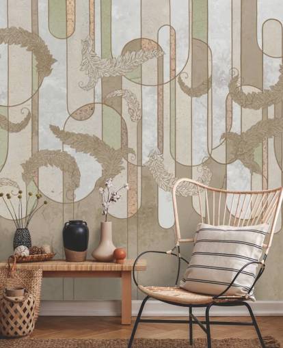 papel pintado art deco marrón neutro