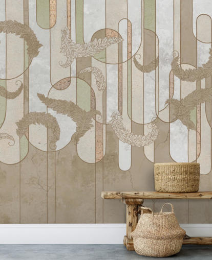 papier peint art déco brun neutre