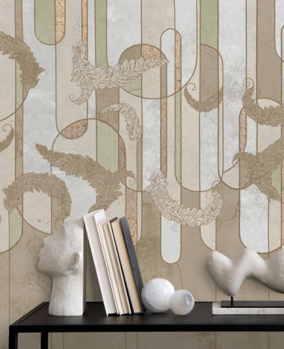 neutraal bruin art deco behang