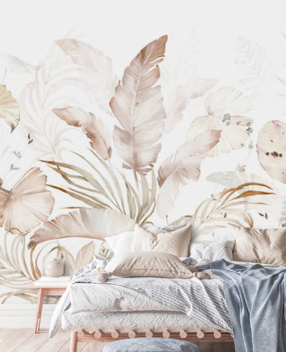 papel de parede neutro de folhas