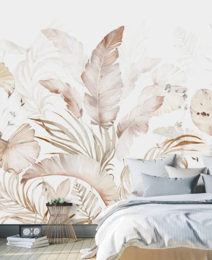 neutrala palmblad tapeter