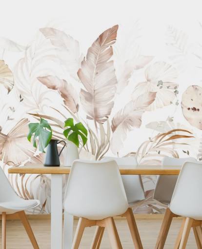 papel pintado hojas de palma neutras
