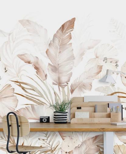 papier peint feuilles de palmier neutres