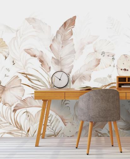 papier peint feuilles de palmier neutres