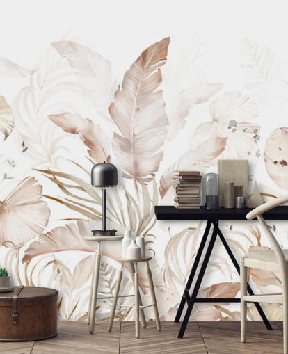 papel pintado hojas de palma neutras