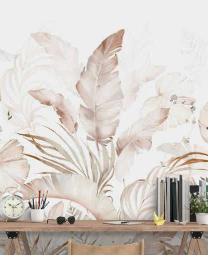 papel de parede neutro de folhas