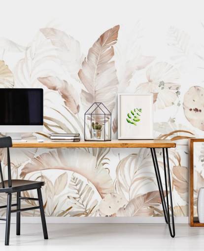 papier peint feuilles de palmier neutres