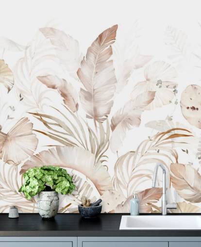 neutral palm leaves wallpaper