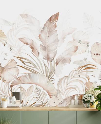 papier peint feuilles de palmier neutres